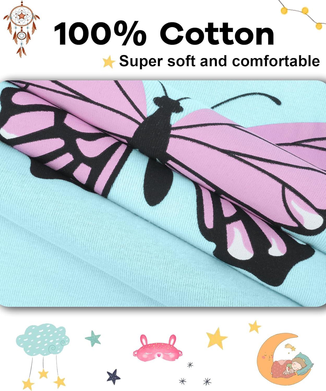 imageDAUGHTER QUEEN Girls 4 Pieces Cotton Pajamas Size 18 Months12 Years4pcspinkBluebutterflylga25