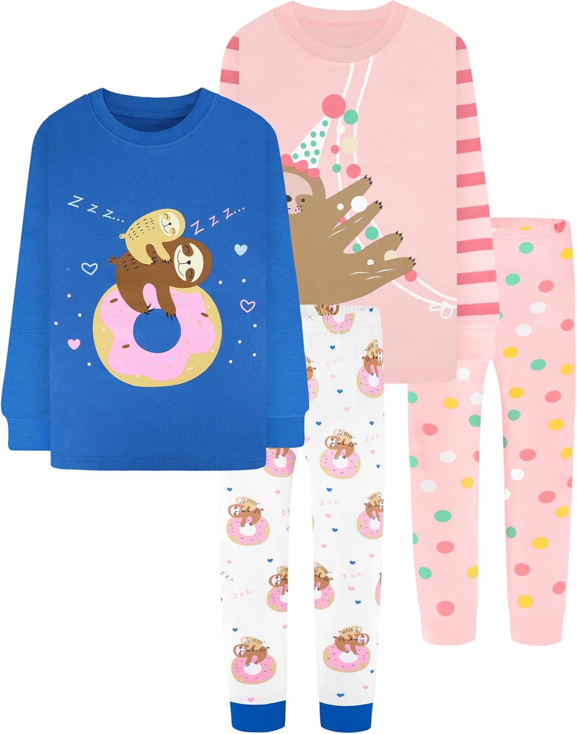 imageDAUGHTER QUEEN Girls 4 Pieces Cotton Pajamas Size 18 Months12 Years4pcspinkBlueslothlga25
