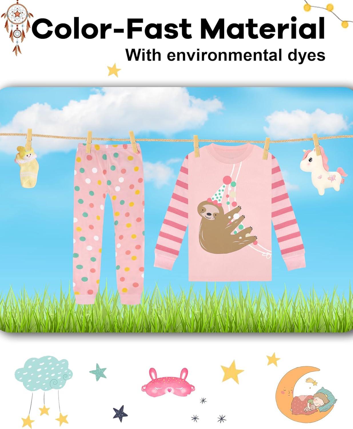 imageDAUGHTER QUEEN Girls 4 Pieces Cotton Pajamas Size 18 Months12 Years4pcspinkBlueslothlga25