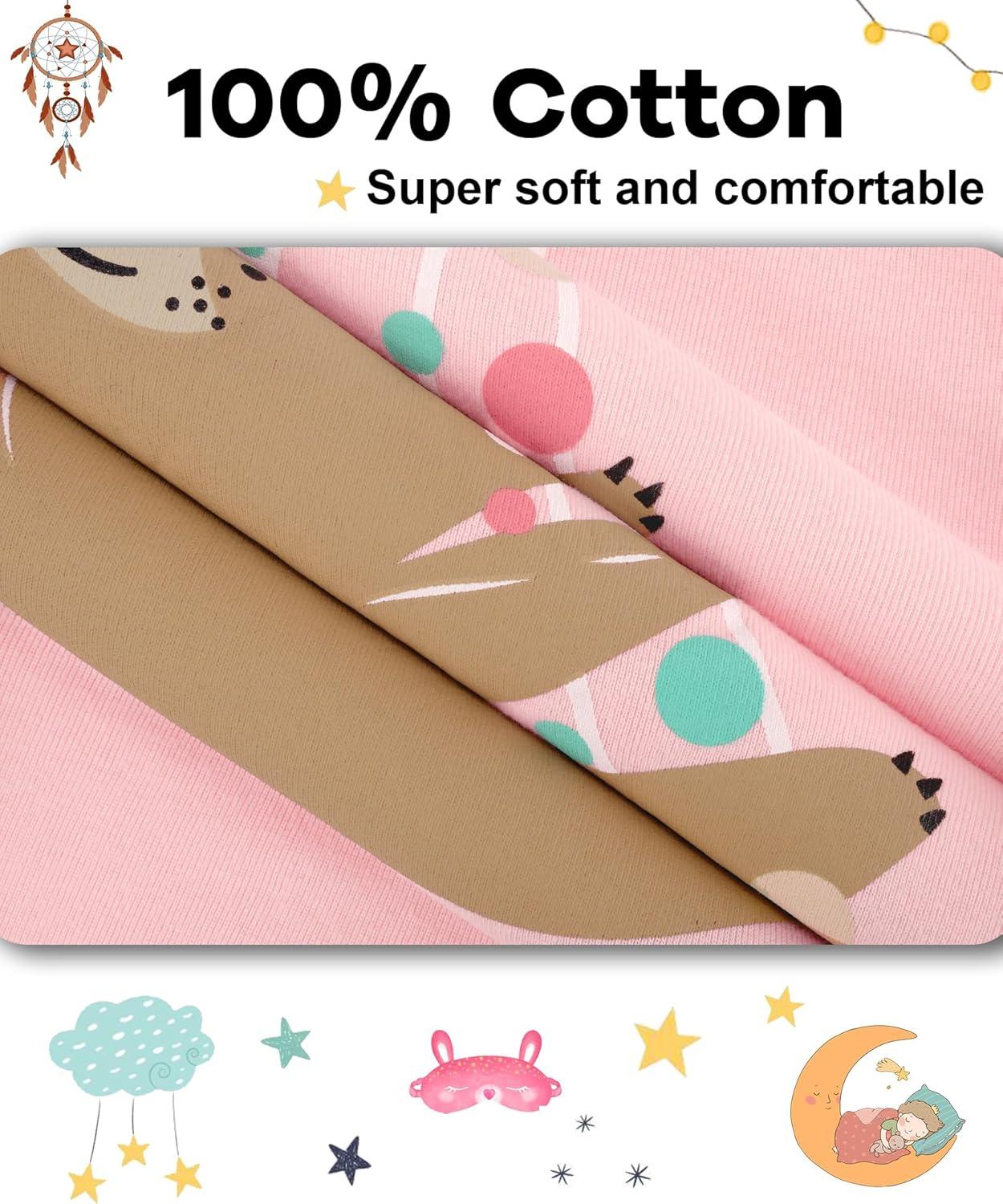 imageDAUGHTER QUEEN Girls 4 Pieces Cotton Pajamas Size 18 Months12 Years4pcspinkBlueslothlga25