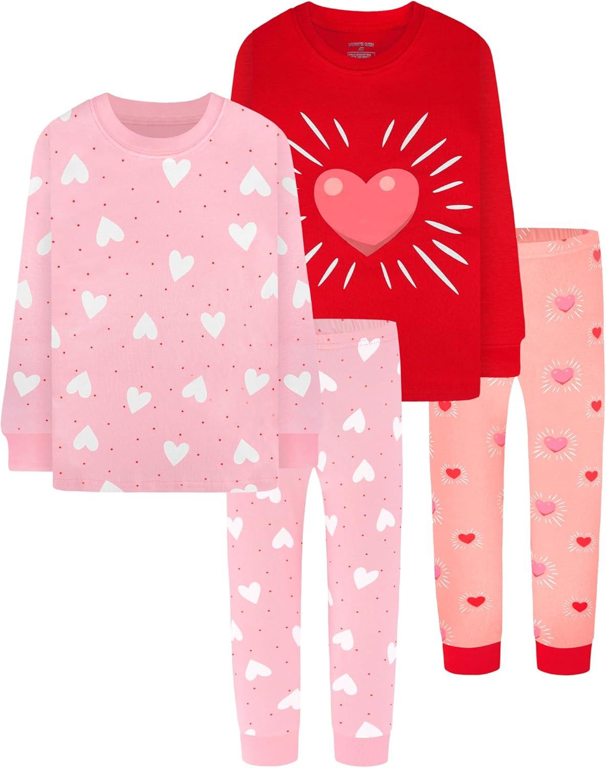 imageDAUGHTER QUEEN Girls 4 Pieces Cotton Pajamas Size 18 Months12 Years4pcspinkRedheartlga25