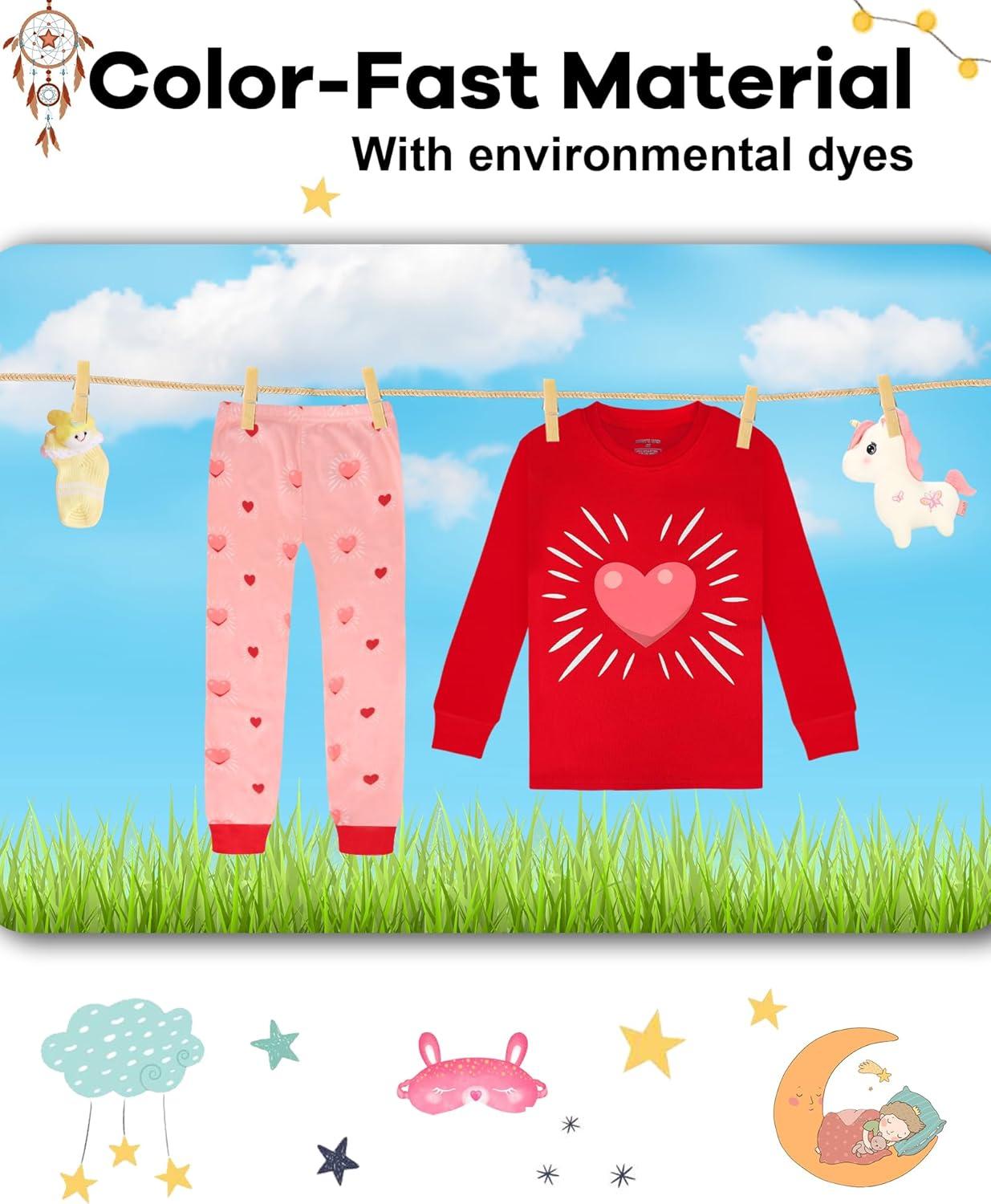 imageDAUGHTER QUEEN Girls 4 Pieces Cotton Pajamas Size 18 Months12 Years4pcspinkRedheartlga25