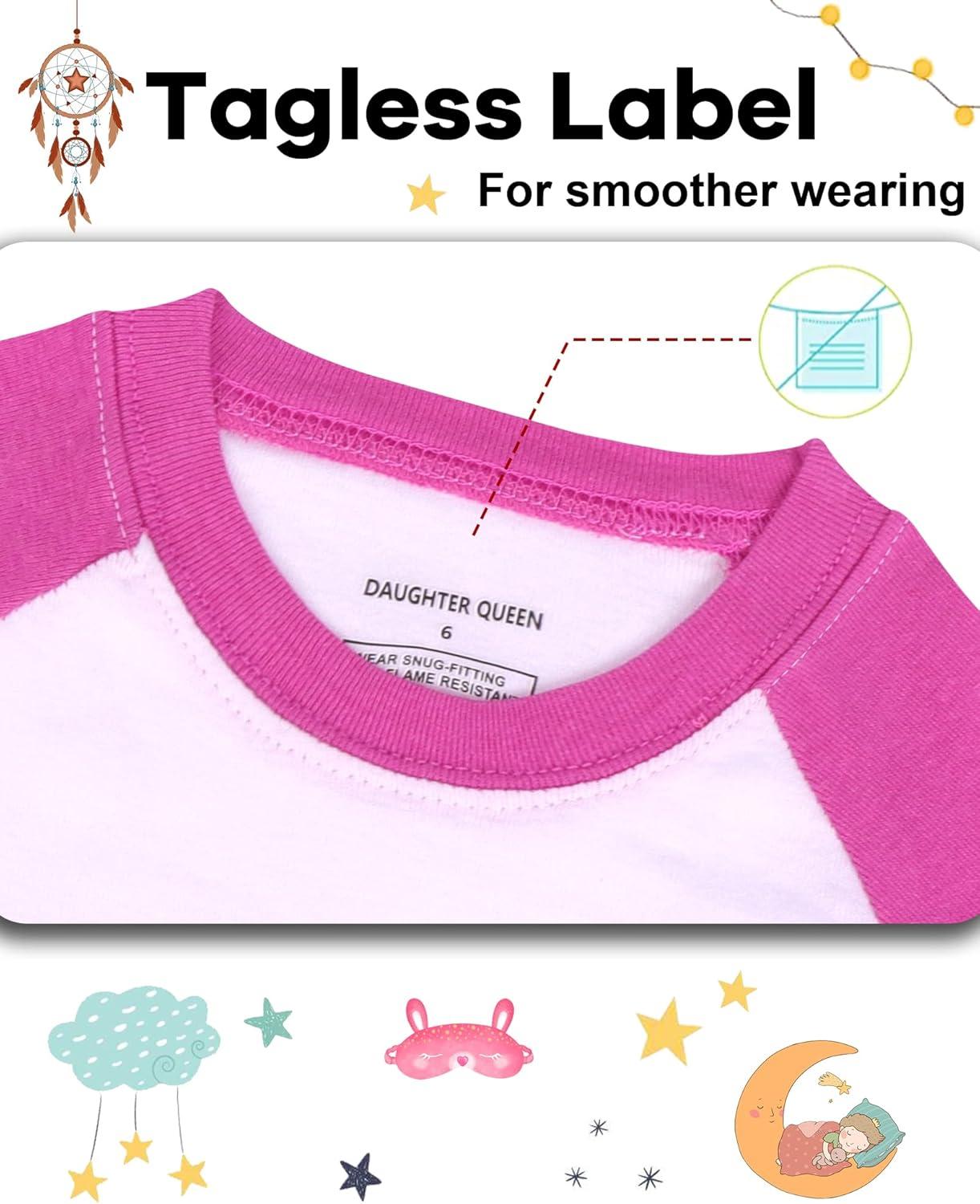 imageDAUGHTER QUEEN Girls 4 Pieces Cotton Pajamas Size 18 Months12 Years4pcspinkWhitedinosaurlga22