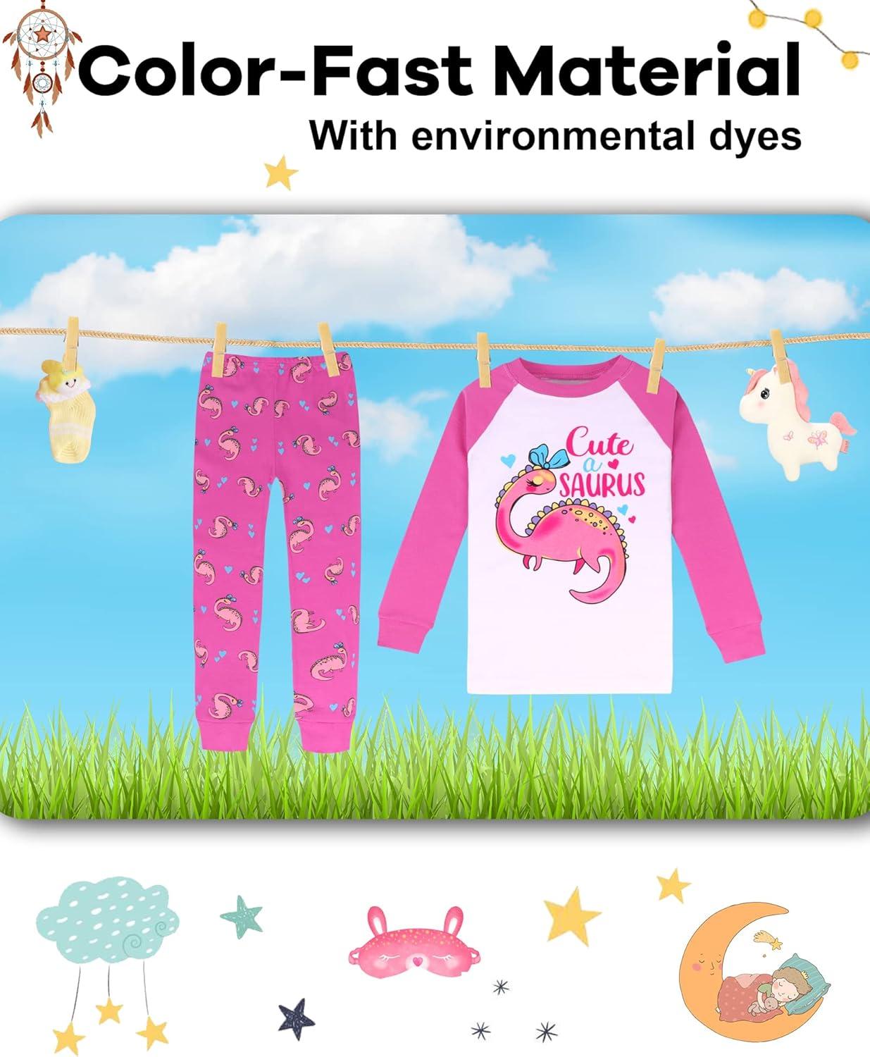 imageDAUGHTER QUEEN Girls 4 Pieces Cotton Pajamas Size 18 Months12 Years4pcspinkWhitedinosaurlga22
