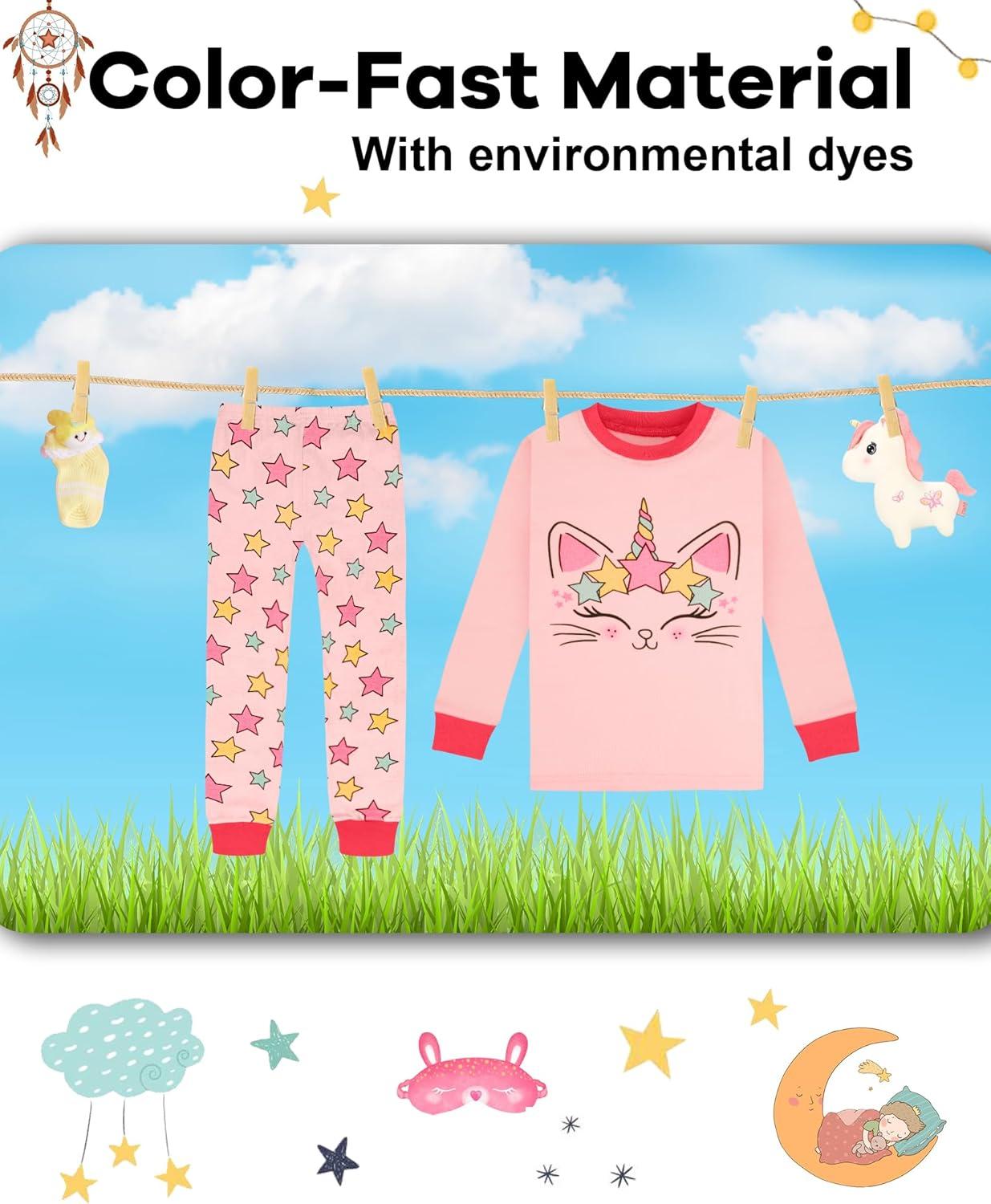 imageDAUGHTER QUEEN Girls 4 Pieces Cotton Pajamas Size 18 Months12 Years4pcspinkcatlga23