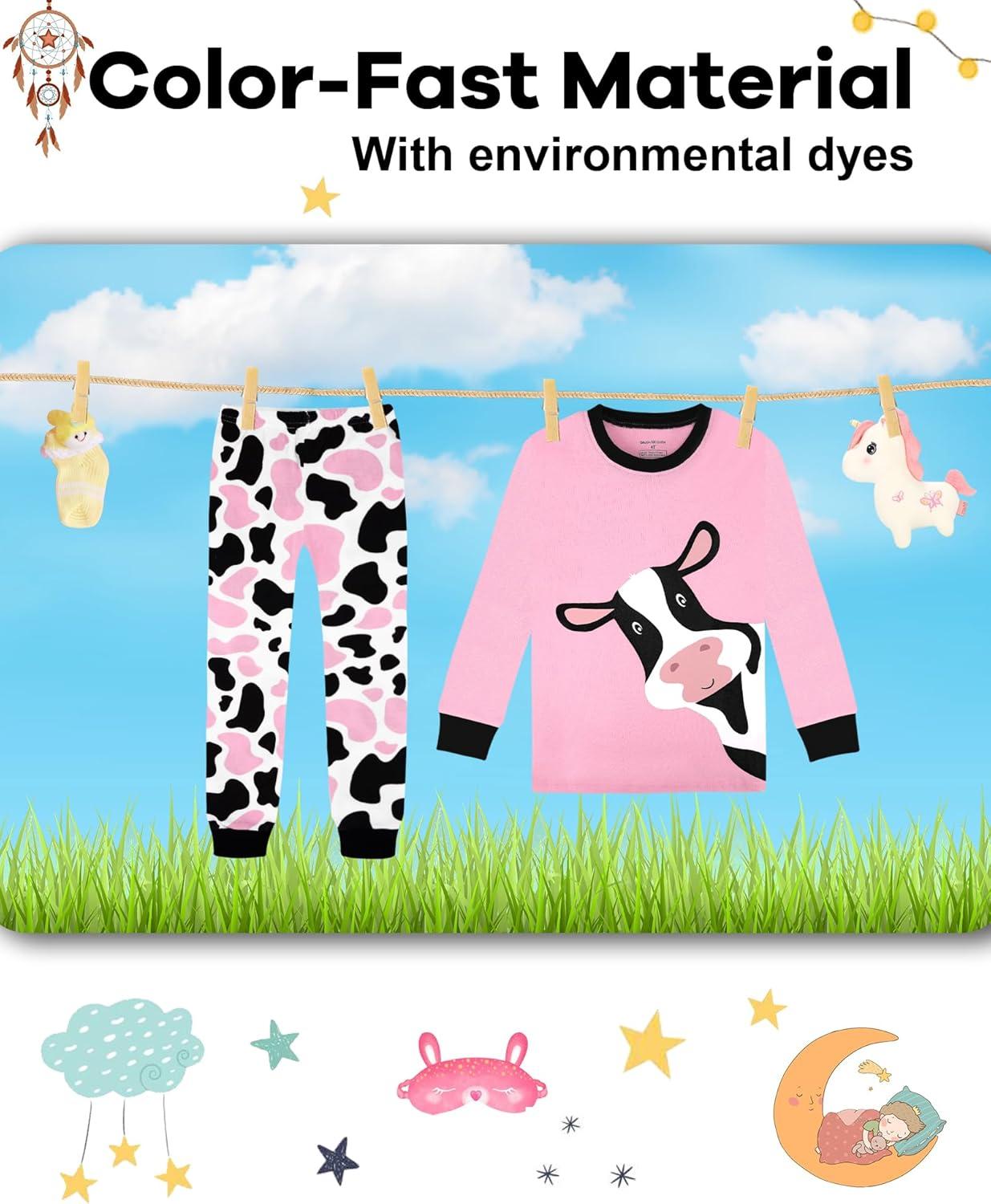 imageDAUGHTER QUEEN Girls 4 Pieces Cotton Pajamas Size 18 Months12 Years4pcspinkcowlga24