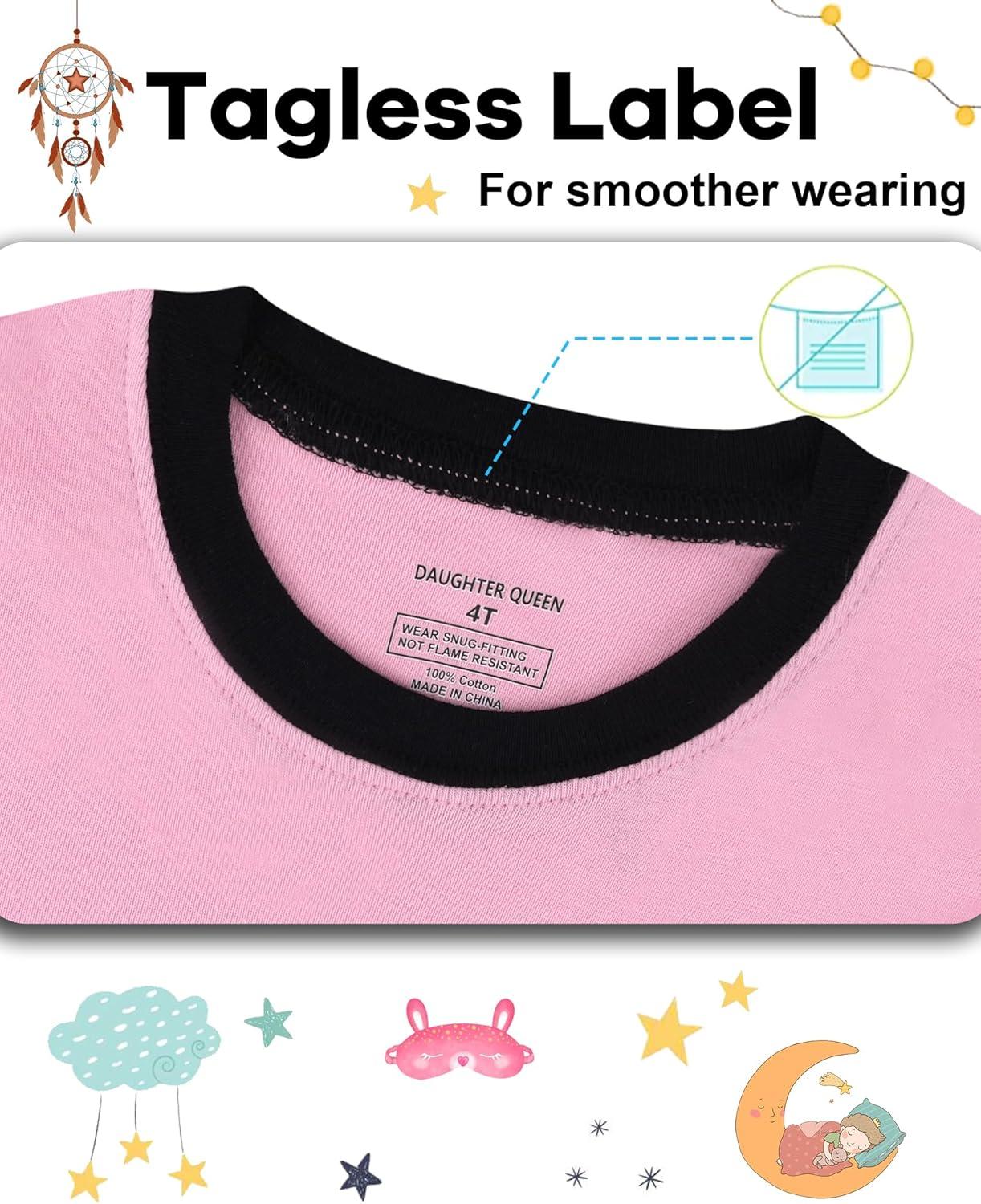imageDAUGHTER QUEEN Girls 4 Pieces Cotton Pajamas Size 18 Months12 Years4pcspinkcowlga24