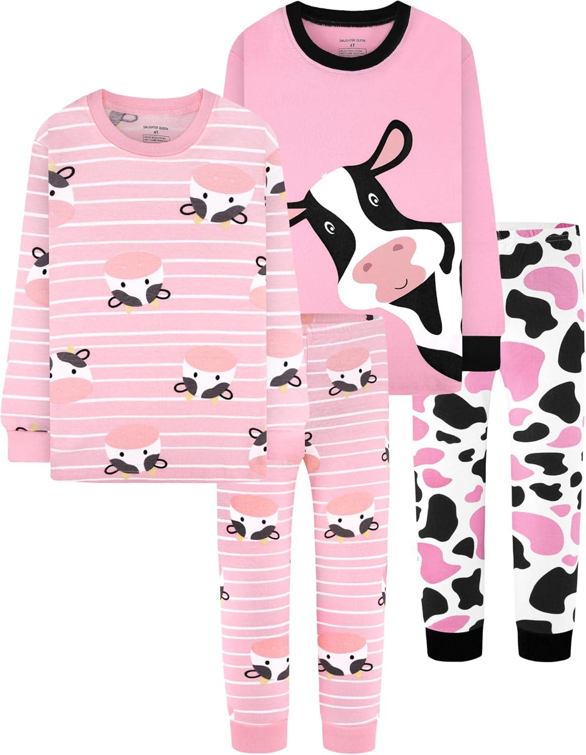 imageDAUGHTER QUEEN Girls 4 Pieces Cotton Pajamas Size 18 Months12 Years4pcspinkcowlga24