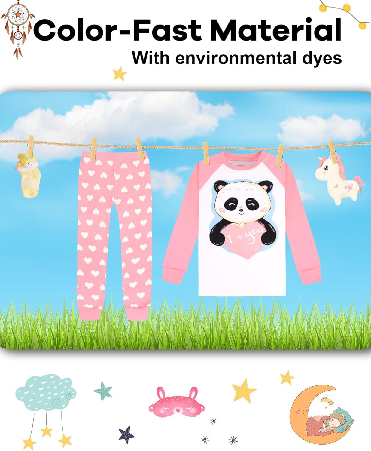 imageDAUGHTER QUEEN Girls 4 Pieces Cotton Pajamas Size 18 Months12 Years4pcspinkpandalga23