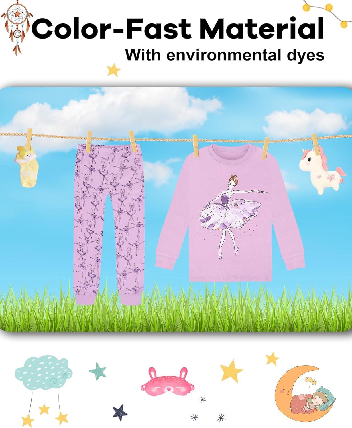 imageDAUGHTER QUEEN Girls 4 Pieces Cotton Pajamas Size 18 Months12 Years4pcspurpleWhiteballerinalgb24