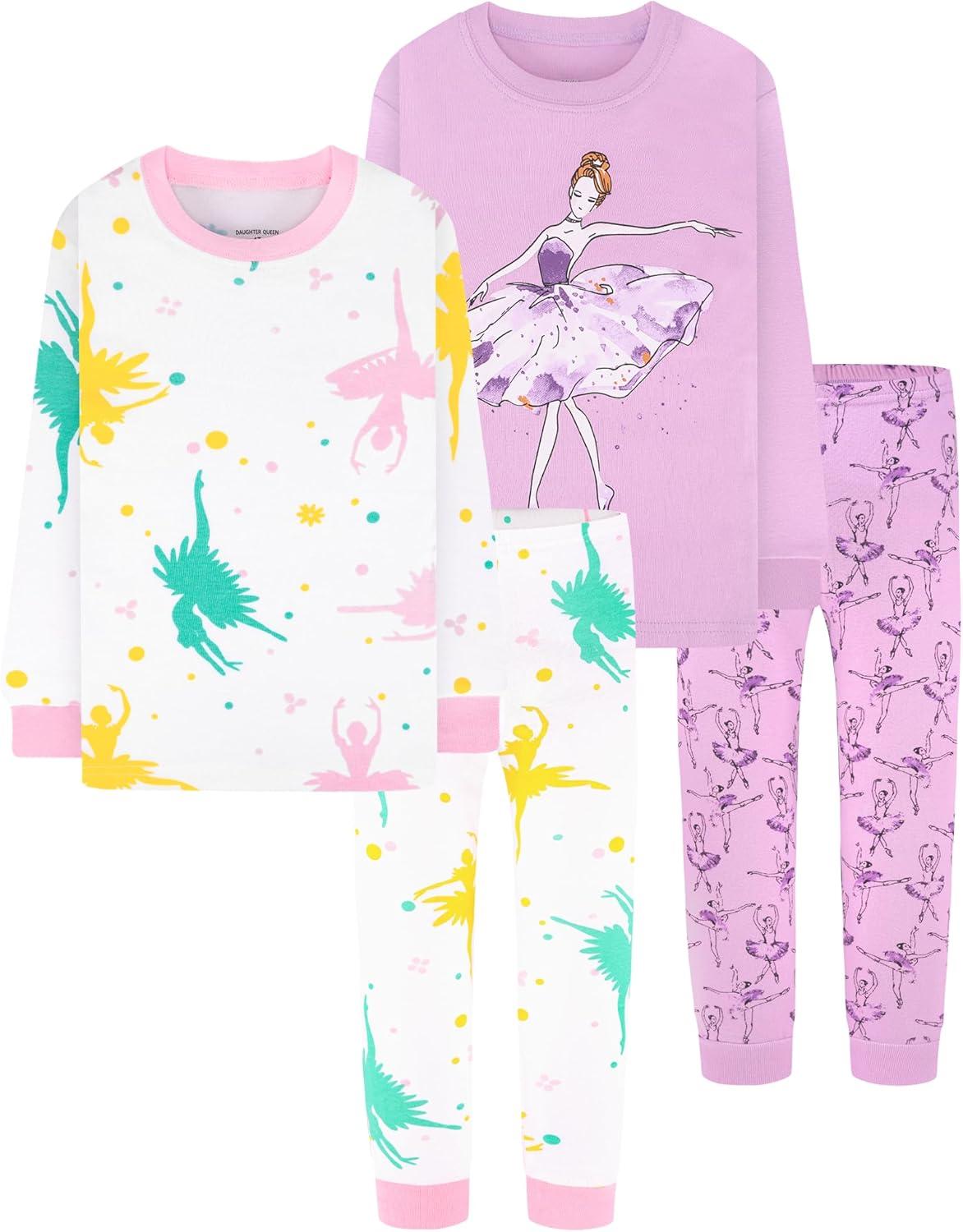 imageDAUGHTER QUEEN Girls 4 Pieces Cotton Pajamas Size 18 Months12 Years4pcspurpleWhiteballerinalgb24