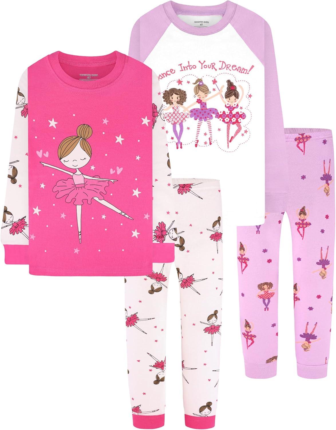 imageDAUGHTER QUEEN Girls 4 Pieces Cotton Pajamas Size 18 Months12 Years4pcspurpleballerinalga24