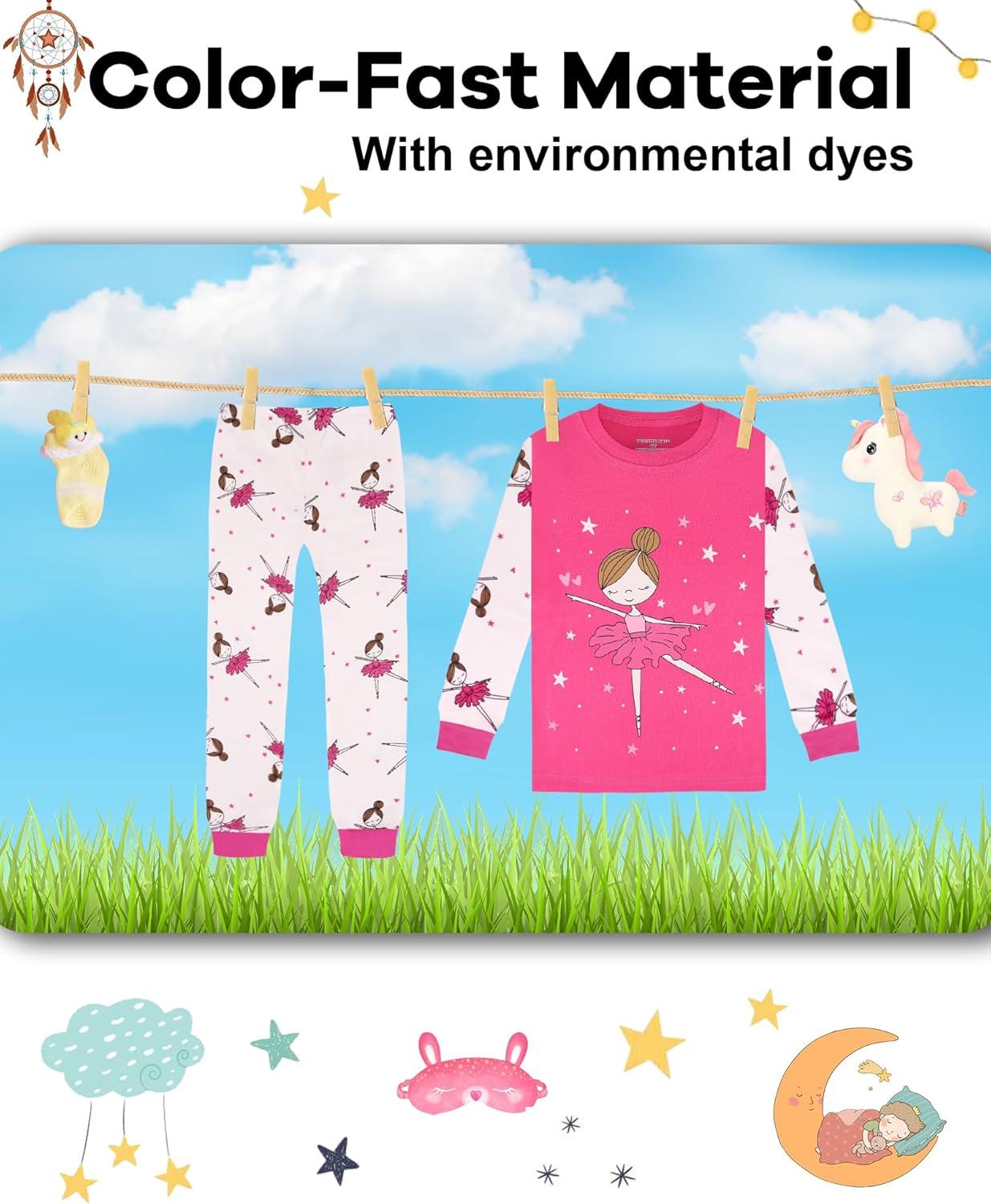 imageDAUGHTER QUEEN Girls 4 Pieces Cotton Pajamas Size 18 Months12 Years4pcspurpleballerinalga24