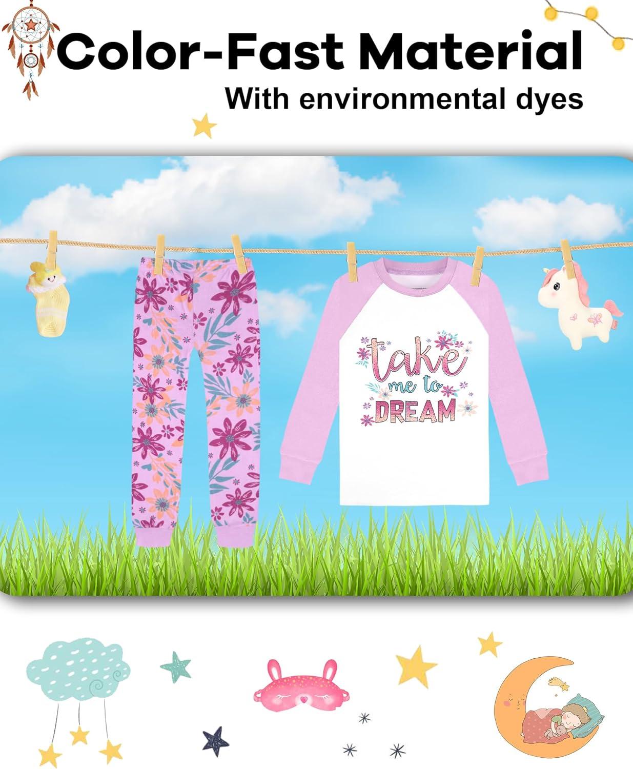 imageDAUGHTER QUEEN Girls 4 Pieces Cotton Pajamas Size 18 Months12 Years4pcspurpleflowerlga24