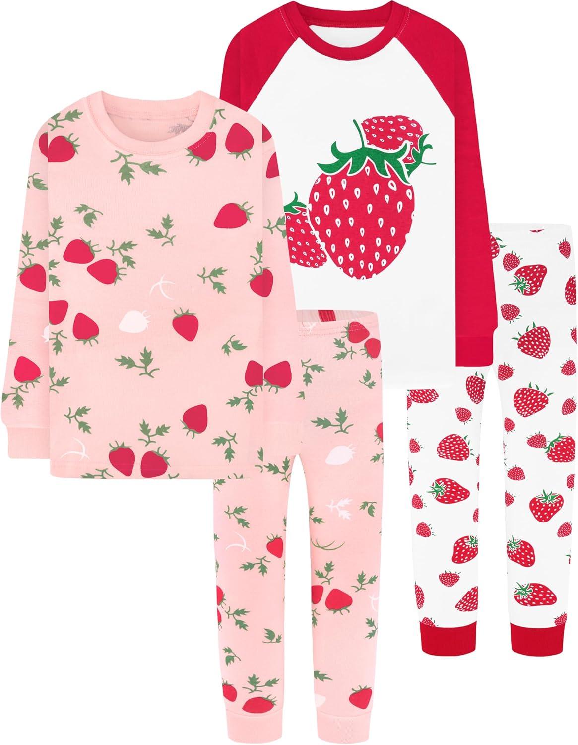 imageDAUGHTER QUEEN Girls 4 Pieces Cotton Pajamas Size 18 Months12 Years4pcsredPinkstrawberrylga24