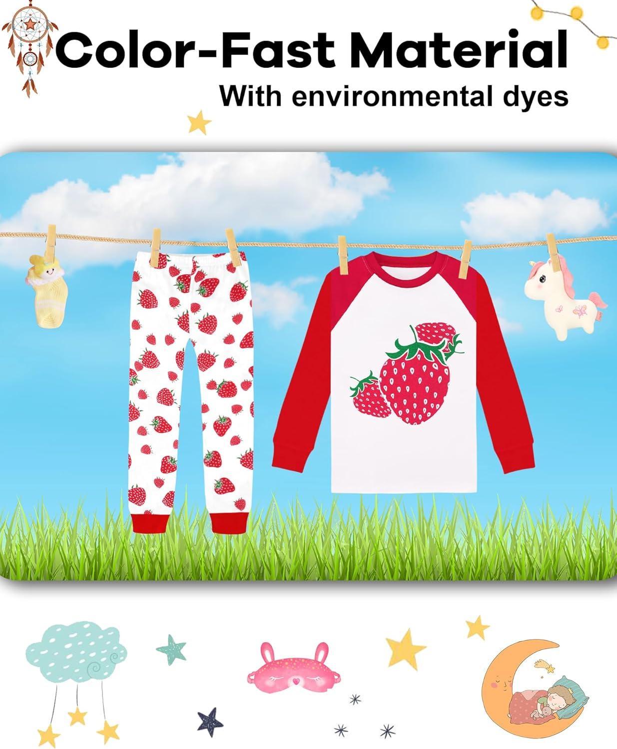 imageDAUGHTER QUEEN Girls 4 Pieces Cotton Pajamas Size 18 Months12 Years4pcsredPinkstrawberrylga24