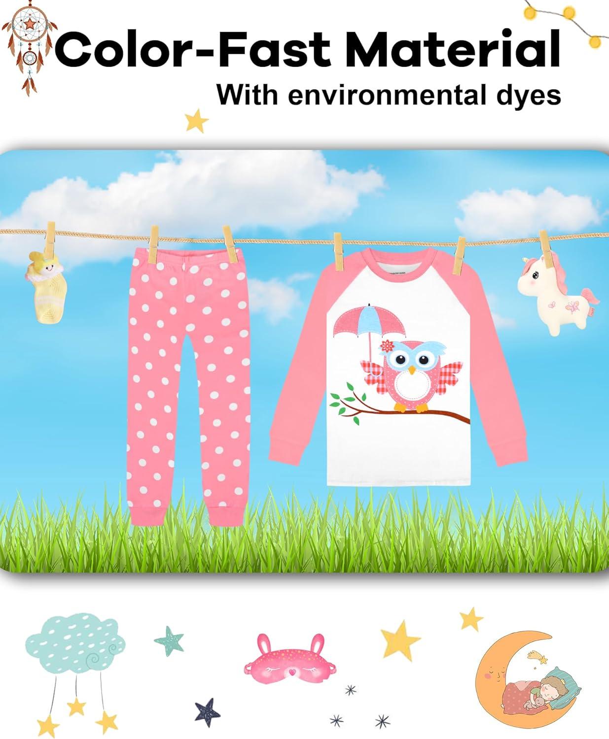 imageDAUGHTER QUEEN Girls 4 Pieces Cotton Pajamas Size 18 Months12 Years4pcstangerinePurpleowllga24