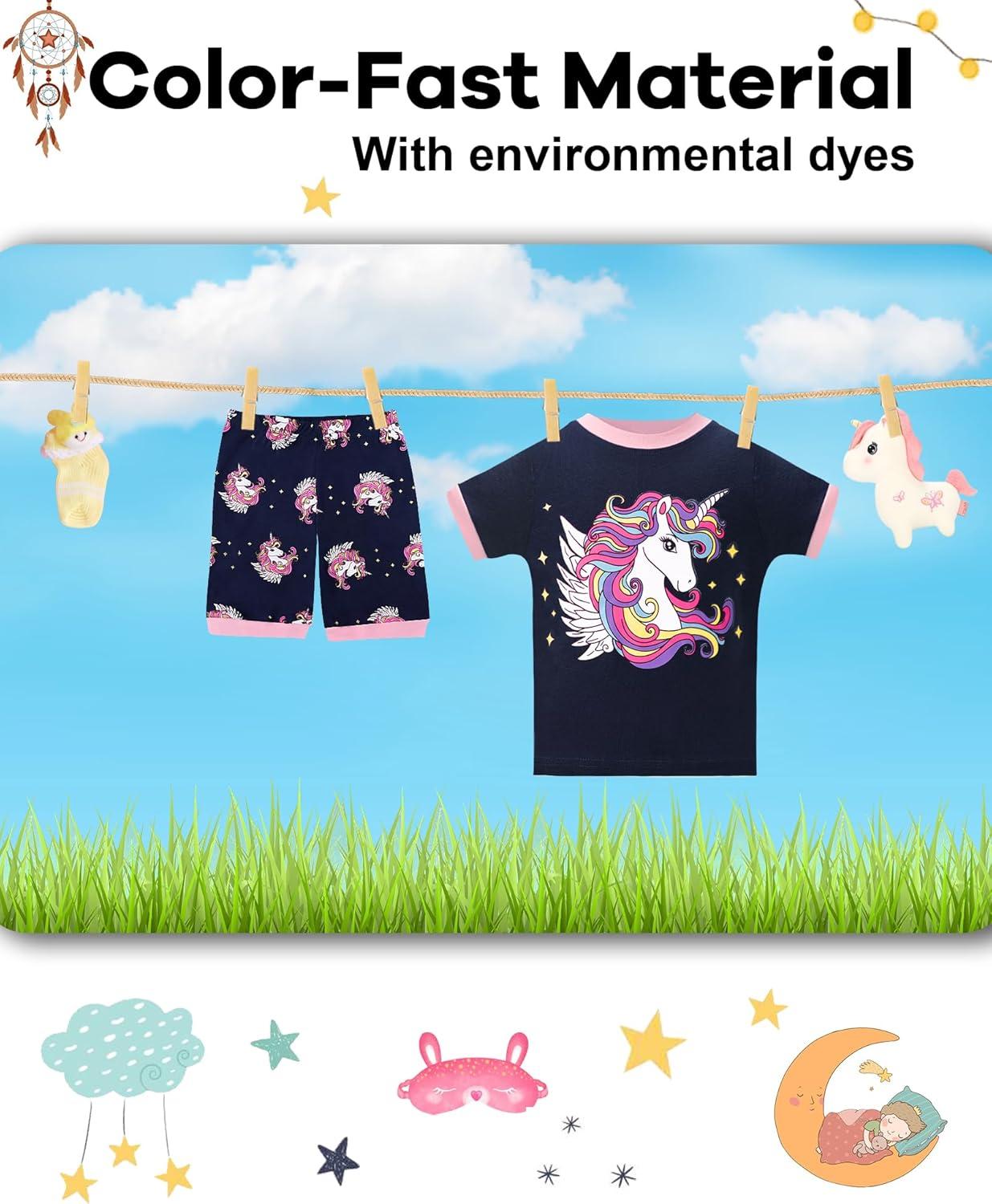 imageDAUGHTER QUEEN Girls Summer Pajamas Set 4 Pieces 100 Cotton Sleepwear Size 18 Months12 Years4pcsblueNavyunicornsga25