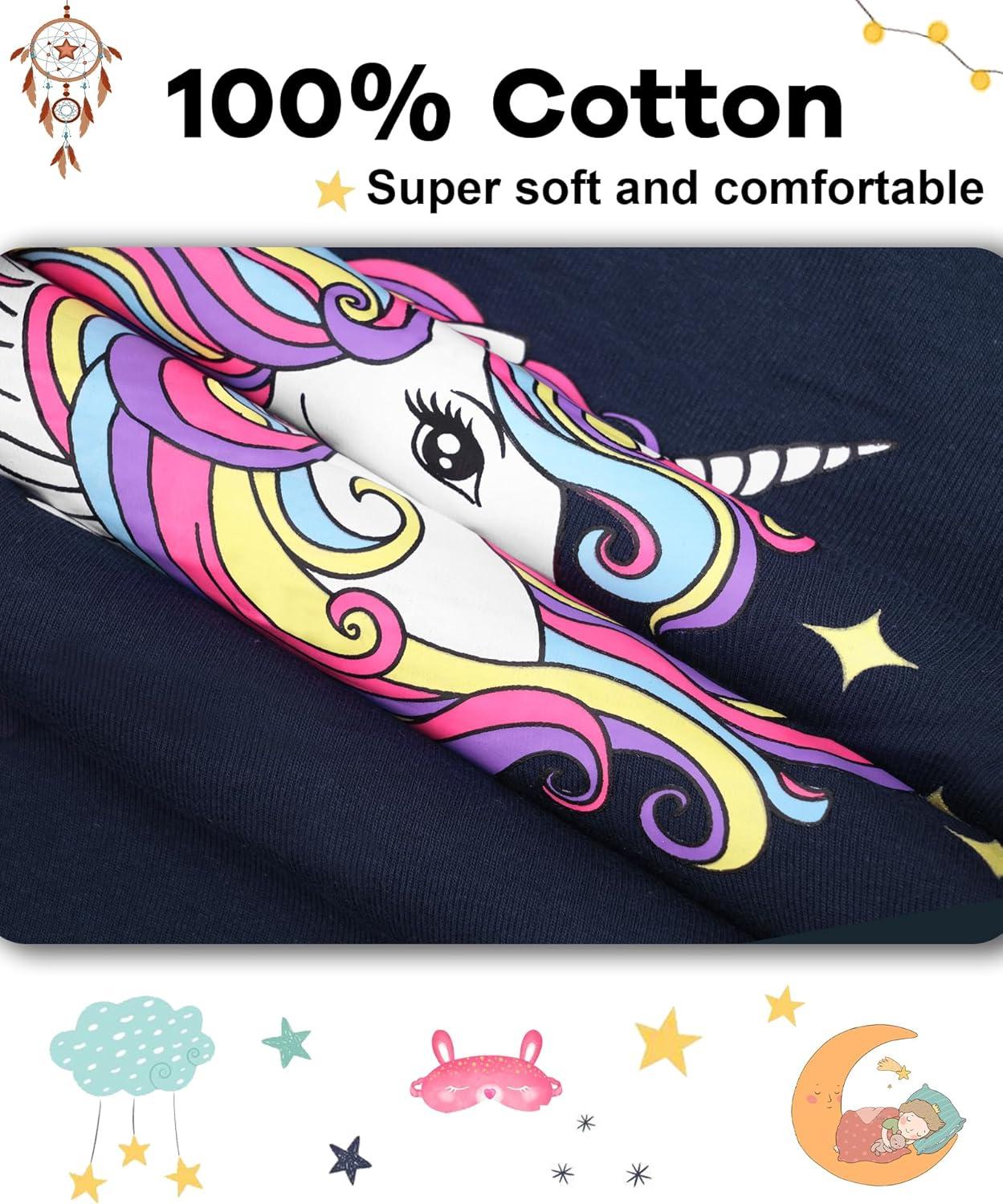 imageDAUGHTER QUEEN Girls Summer Pajamas Set 4 Pieces 100 Cotton Sleepwear Size 18 Months12 Years4pcsblueNavyunicornsga25