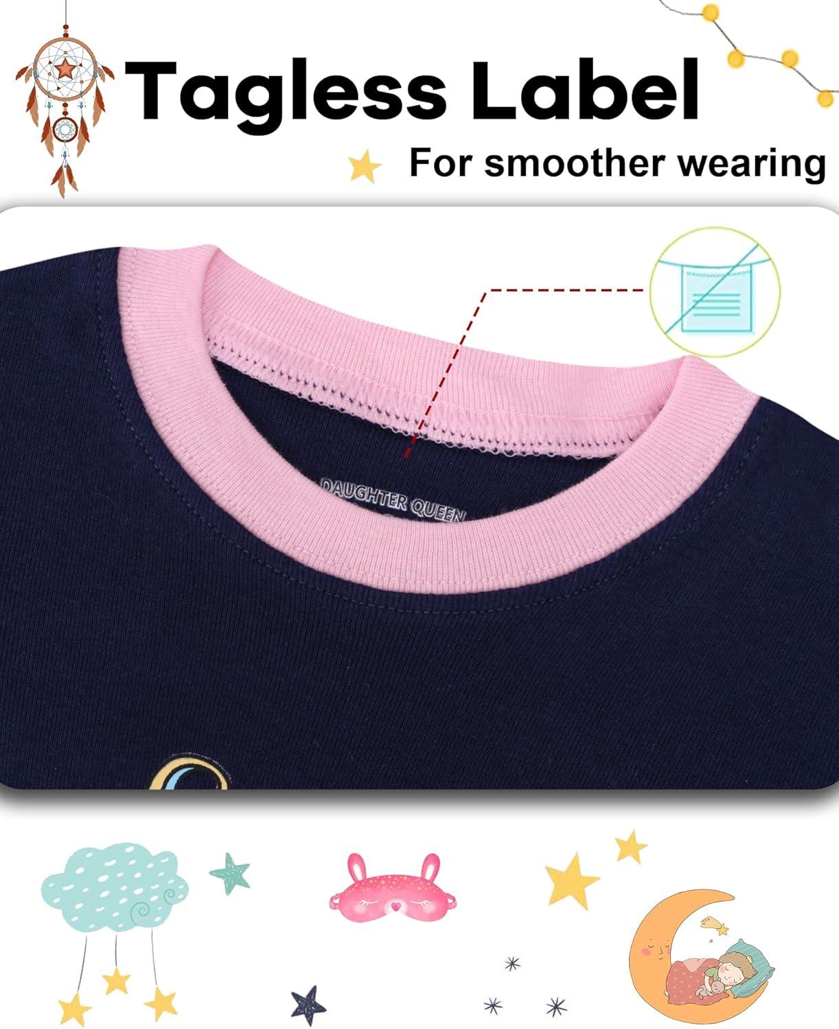 imageDAUGHTER QUEEN Girls Summer Pajamas Set 4 Pieces 100 Cotton Sleepwear Size 18 Months12 Years4pcsblueNavyunicornsga25
