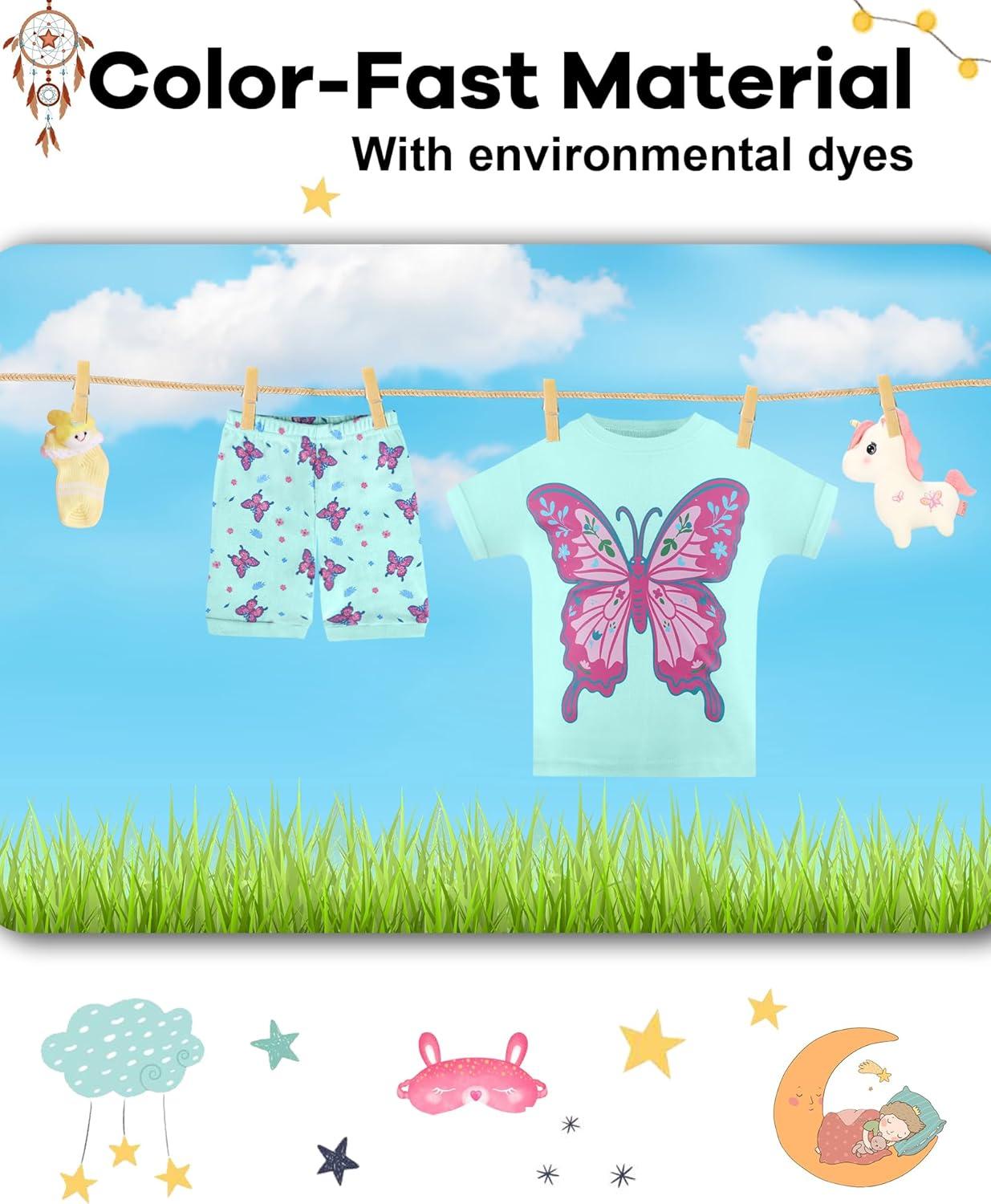imageDAUGHTER QUEEN Girls Summer Pajamas Set 4 Pieces 100 Cotton Sleepwear Size 18 Months12 Years4pcsbluePurplebutterflysga25