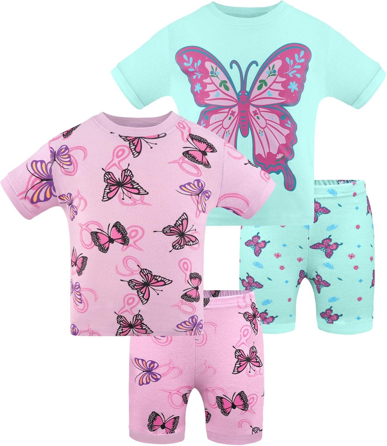 imageDAUGHTER QUEEN Girls Summer Pajamas Set 4 Pieces 100 Cotton Sleepwear Size 18 Months12 Years4pcsbluePurplebutterflysga25
