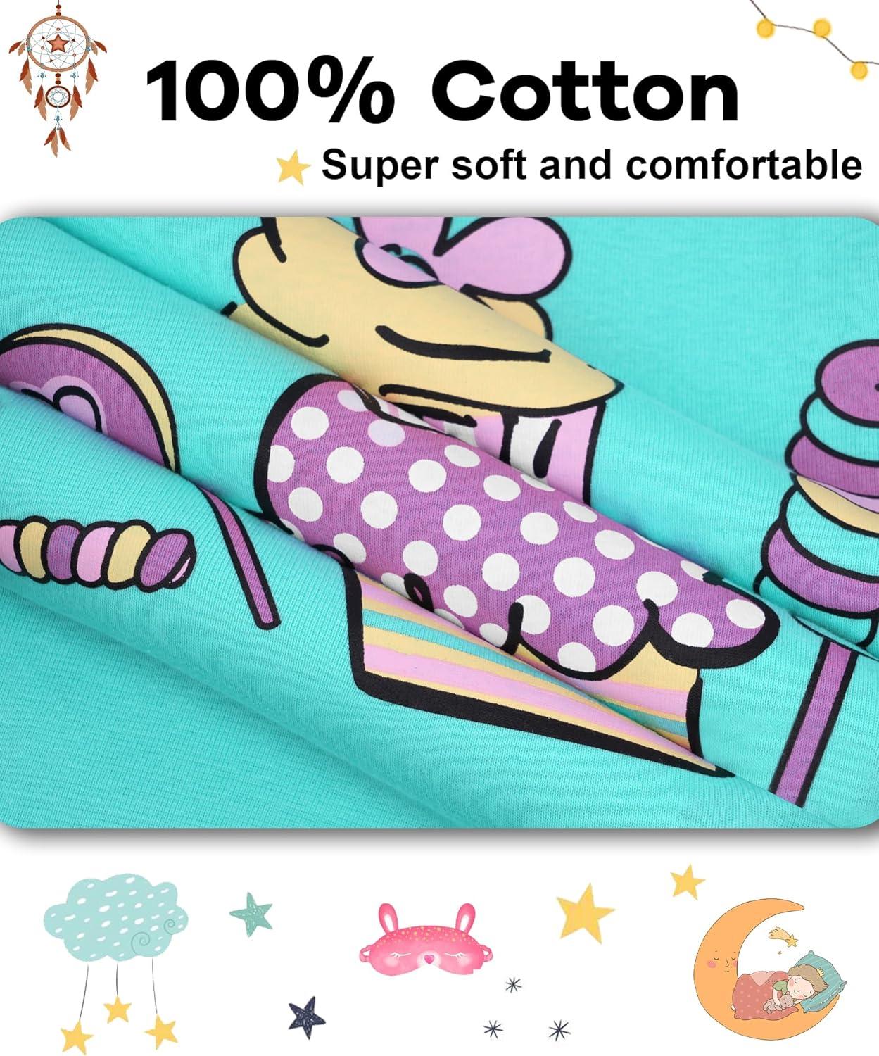 imageDAUGHTER QUEEN Girls Summer Pajamas Set 4 Pieces 100 Cotton Sleepwear Size 18 Months12 Years4pcsmint GreenPinkcupcakesga25