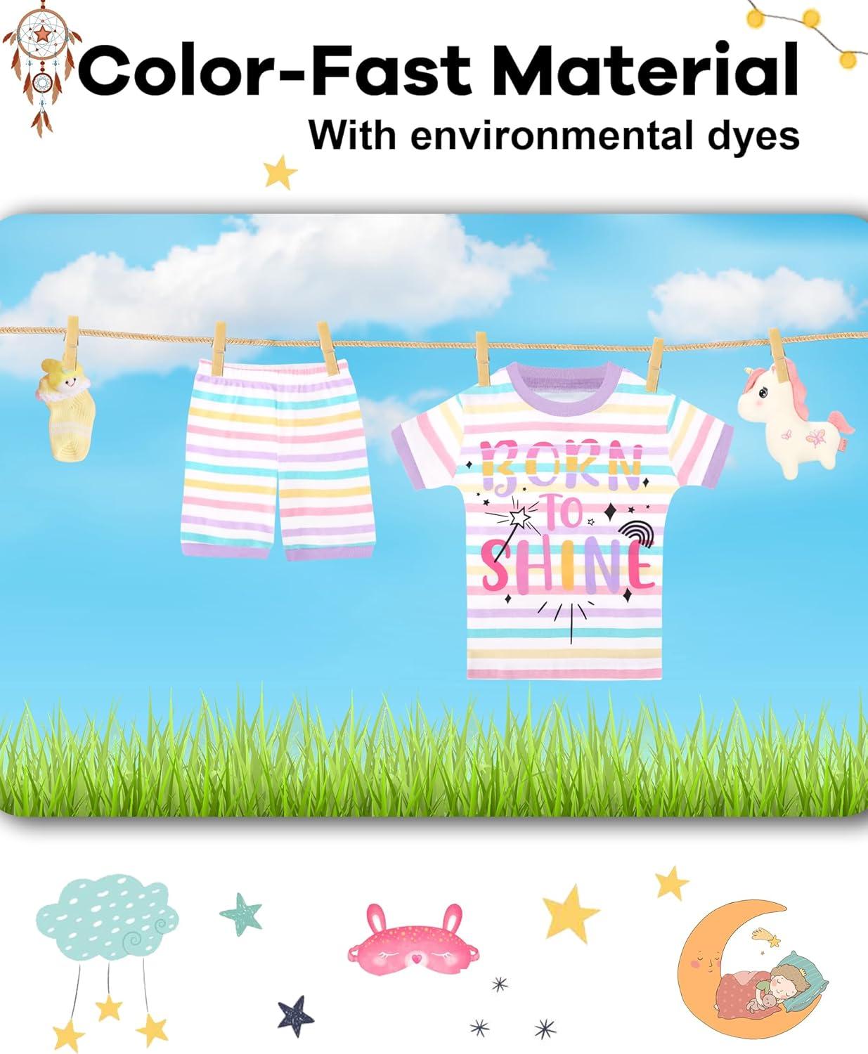 imageDAUGHTER QUEEN Girls Summer Pajamas Set 4 Pieces 100 Cotton Sleepwear Size 18 Months12 Years4pcsmulticolorstripedsga25