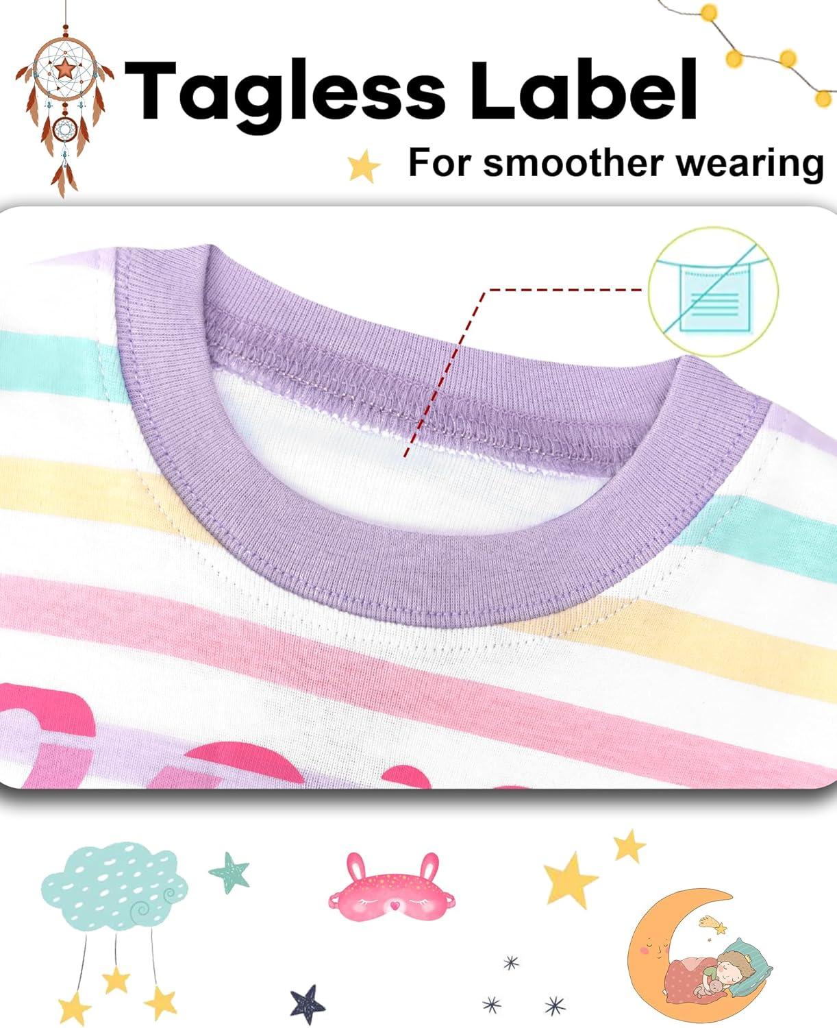 imageDAUGHTER QUEEN Girls Summer Pajamas Set 4 Pieces 100 Cotton Sleepwear Size 18 Months12 Years4pcsmulticolorstripedsga25