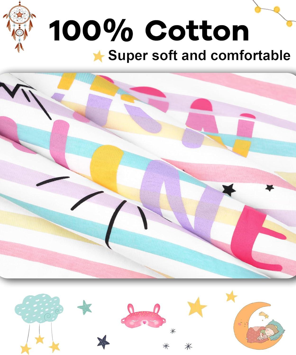 imageDAUGHTER QUEEN Girls Summer Pajamas Set 4 Pieces 100 Cotton Sleepwear Size 18 Months12 Years4pcsmulticolorstripedsga25