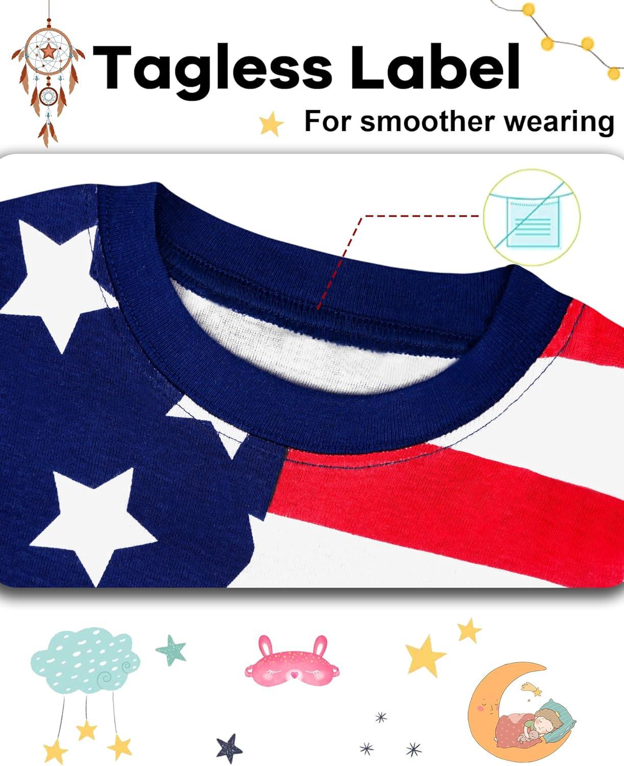 imageDAUGHTER QUEEN Girls Summer Pajamas Set 4 Pieces 100 Cotton Sleepwear Size 18 Months12 Years4pcsnavyamerican Flagsga24