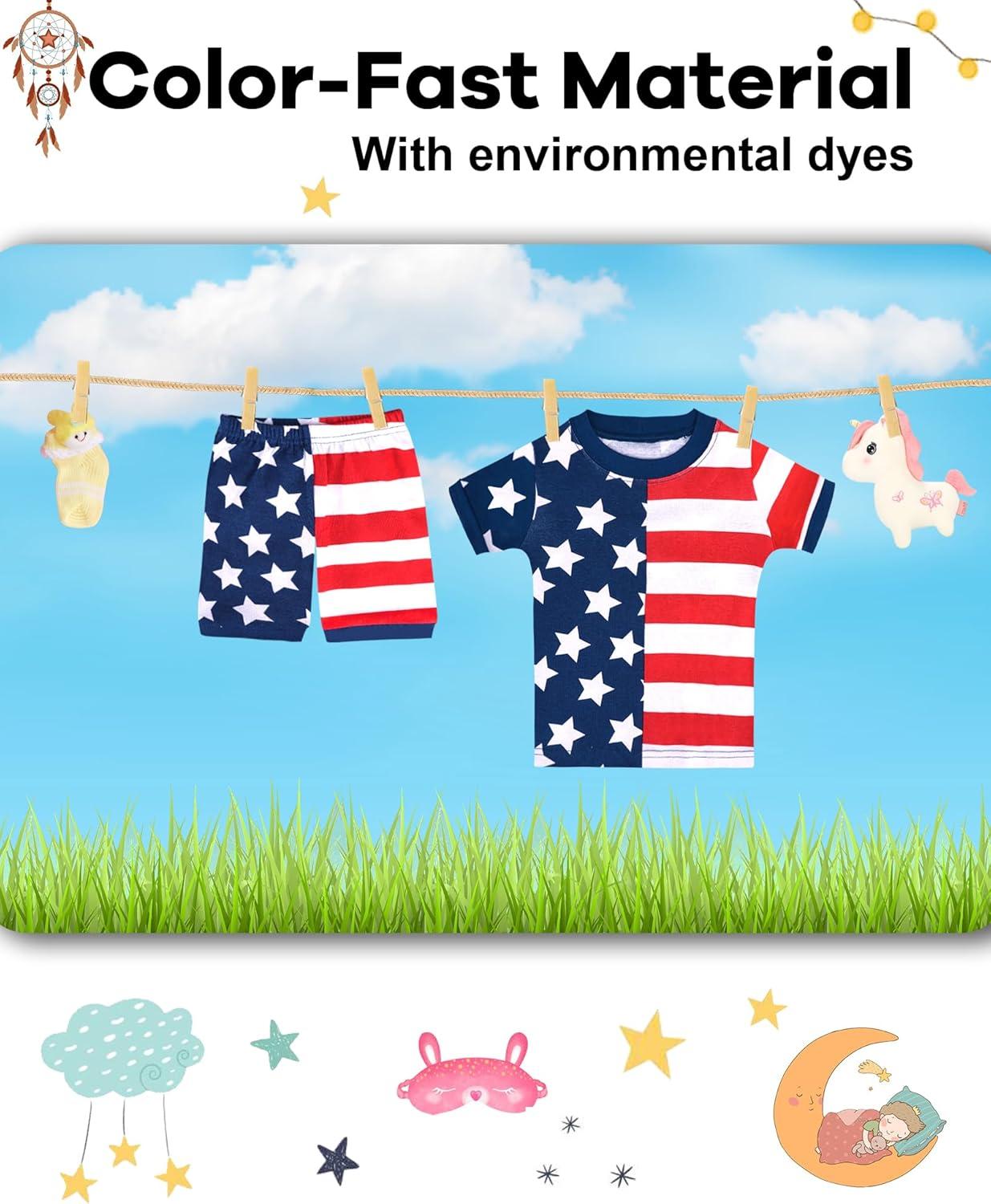 imageDAUGHTER QUEEN Girls Summer Pajamas Set 4 Pieces 100 Cotton Sleepwear Size 18 Months12 Years4pcsnavyamerican Flagsga24