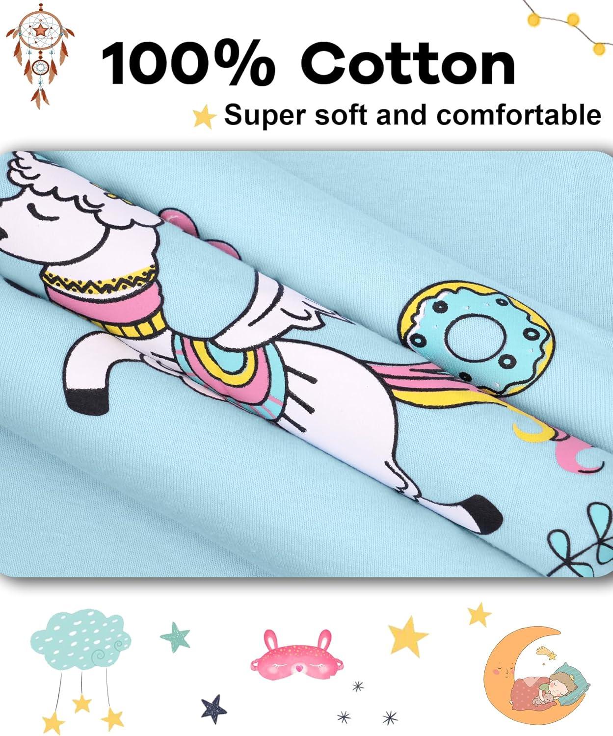 imageDAUGHTER QUEEN Girls Summer Pajamas Set 4 Pieces 100 Cotton Sleepwear Size 18 Months12 Years4pcspinkBluellamasga25