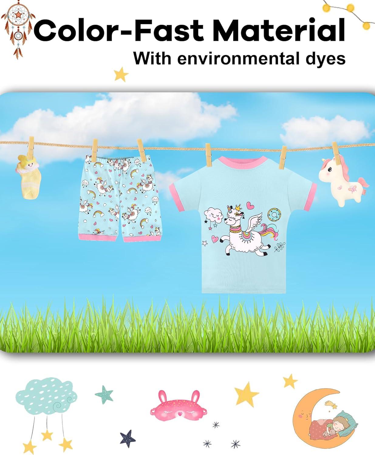 imageDAUGHTER QUEEN Girls Summer Pajamas Set 4 Pieces 100 Cotton Sleepwear Size 18 Months12 Years4pcspinkBluellamasga25