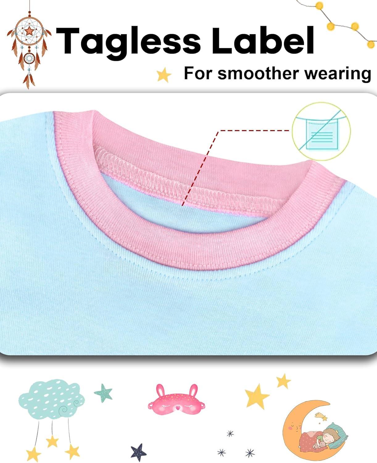 imageDAUGHTER QUEEN Girls Summer Pajamas Set 4 Pieces 100 Cotton Sleepwear Size 18 Months12 Years4pcspinkBluepandasga25