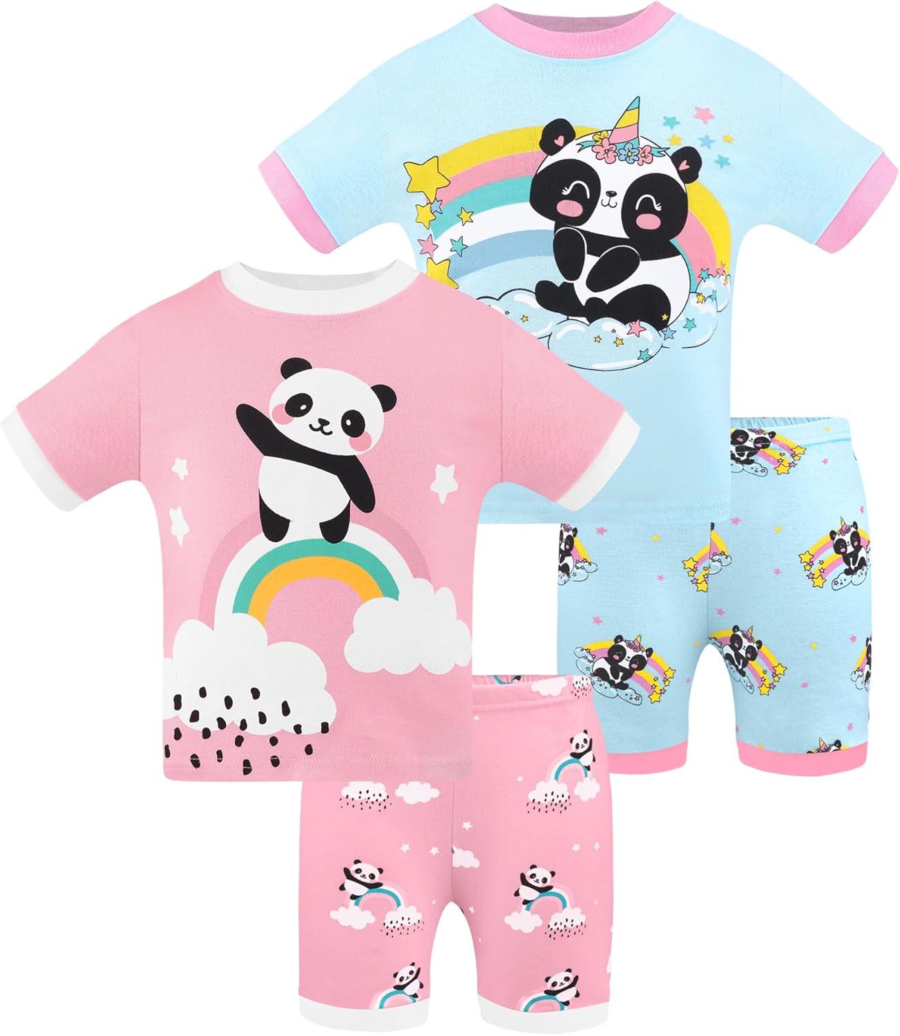 imageDAUGHTER QUEEN Girls Summer Pajamas Set 4 Pieces 100 Cotton Sleepwear Size 18 Months12 Years4pcspinkBluepandasga25