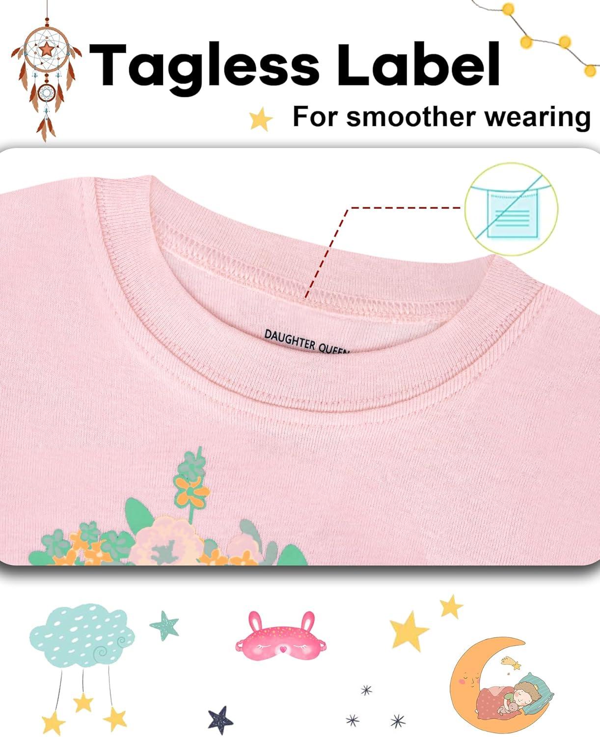 imageDAUGHTER QUEEN Girls Summer Pajamas Set 4 Pieces 100 Cotton Sleepwear Size 18 Months12 Years4pcspinkNavymermaidsga24