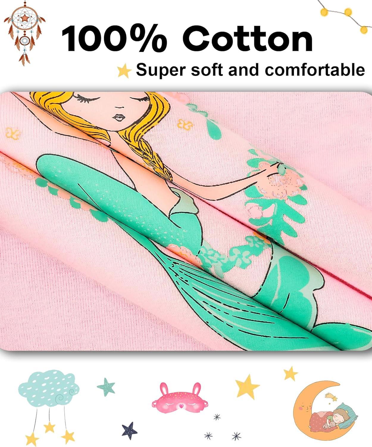 imageDAUGHTER QUEEN Girls Summer Pajamas Set 4 Pieces 100 Cotton Sleepwear Size 18 Months12 Years4pcspinkNavymermaidsga24
