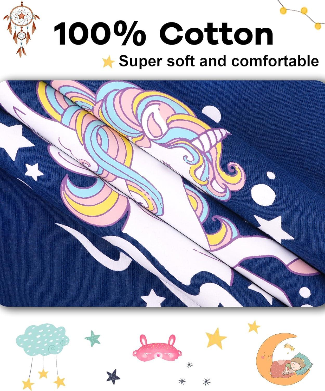 imageDAUGHTER QUEEN Girls Summer Pajamas Set 4 Pieces 100 Cotton Sleepwear Size 18 Months12 Years4pcspinkNavyunicornsga24