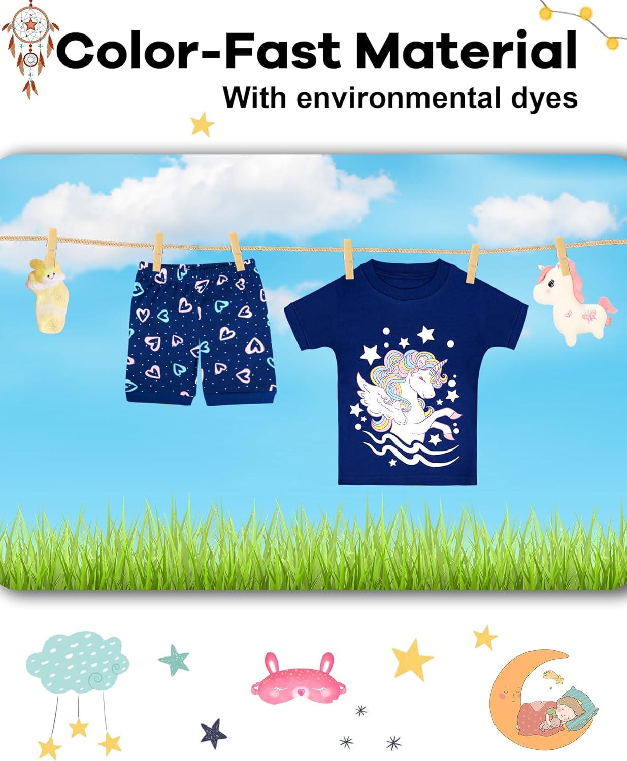 imageDAUGHTER QUEEN Girls Summer Pajamas Set 4 Pieces 100 Cotton Sleepwear Size 18 Months12 Years4pcspinkNavyunicornsga24