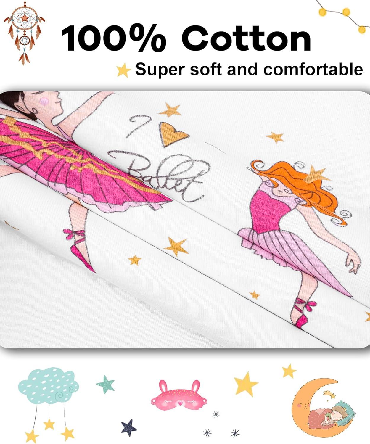 imageDAUGHTER QUEEN Girls Summer Pajamas Set 4 Pieces 100 Cotton Sleepwear Size 18 Months12 Years4pcspinkWhiteballerinasga24