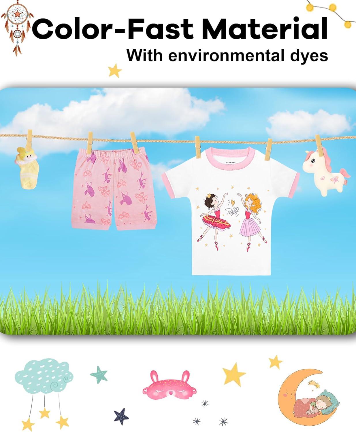 imageDAUGHTER QUEEN Girls Summer Pajamas Set 4 Pieces 100 Cotton Sleepwear Size 18 Months12 Years4pcspinkWhiteballerinasga24