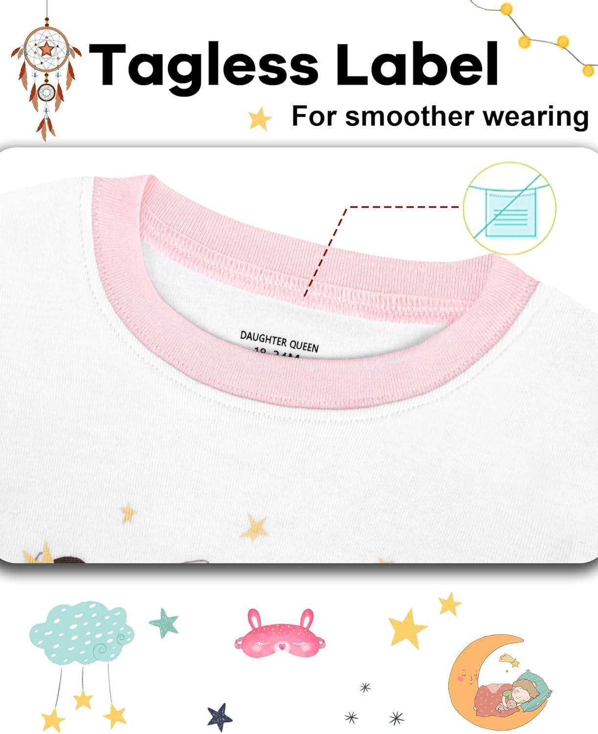 imageDAUGHTER QUEEN Girls Summer Pajamas Set 4 Pieces 100 Cotton Sleepwear Size 18 Months12 Years4pcspinkWhiteballerinasga24