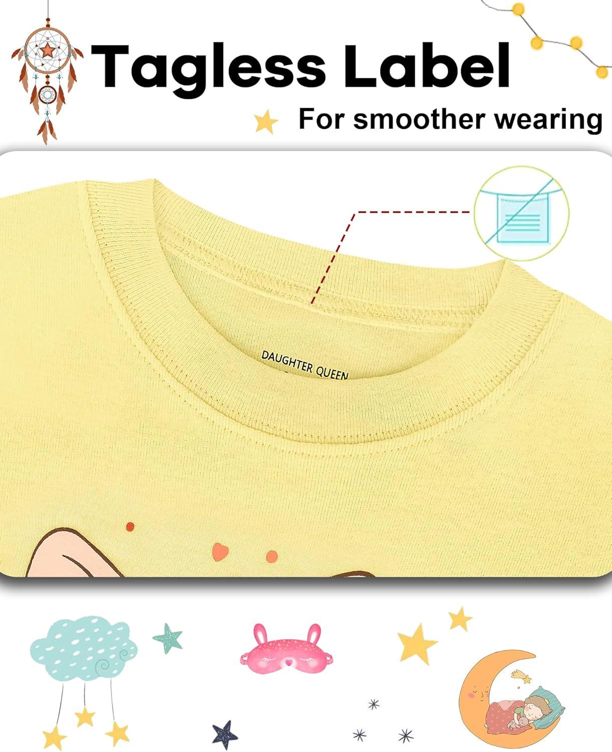 imageDAUGHTER QUEEN Girls Summer Pajamas Set 4 Pieces 100 Cotton Sleepwear Size 18 Months12 Years4pcspinkYellowcatsga24