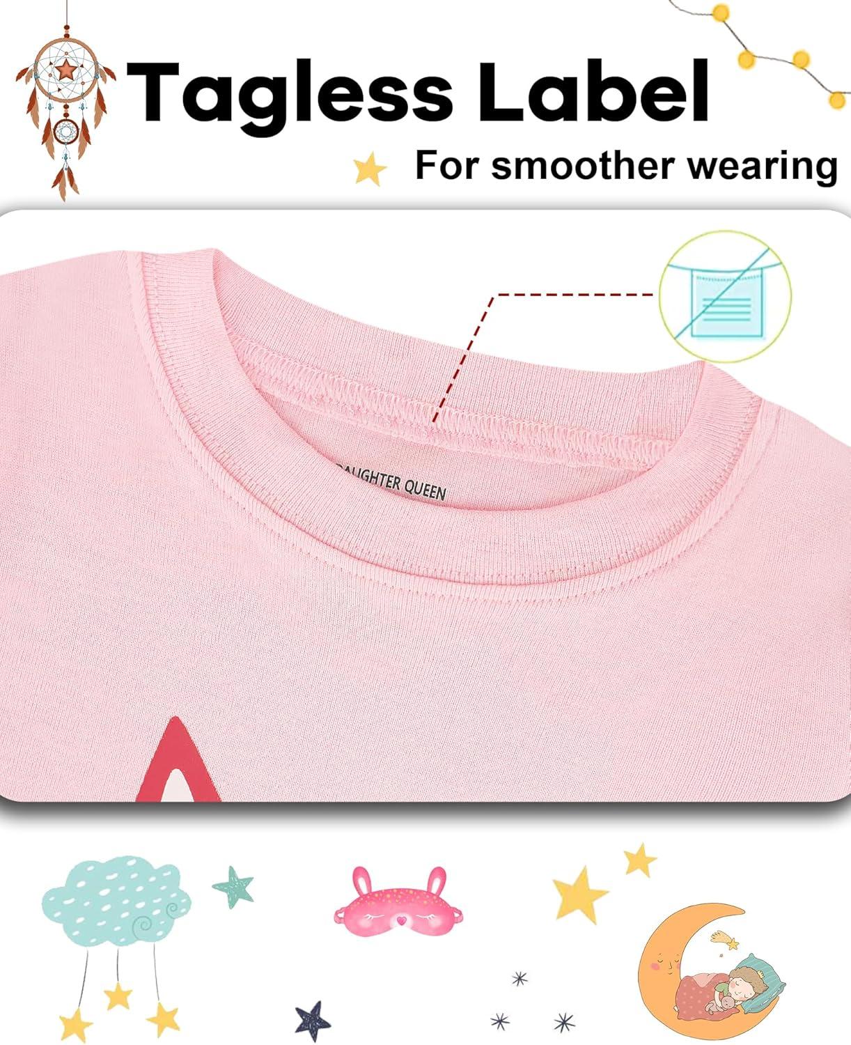 imageDAUGHTER QUEEN Girls Summer Pajamas Set 4 Pieces 100 Cotton Sleepwear Size 18 Months12 Years4pcspinkfoxsga24