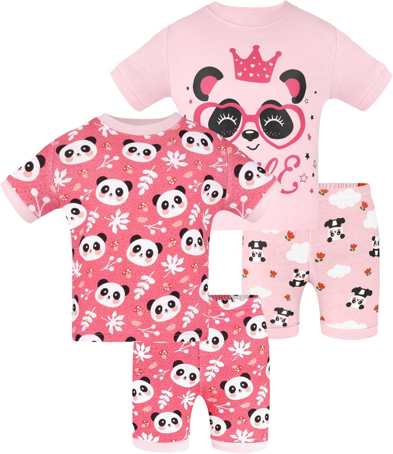 imageDAUGHTER QUEEN Girls Summer Pajamas Set 4 Pieces 100 Cotton Sleepwear Size 18 Months12 Years4pcspinkpandasga24