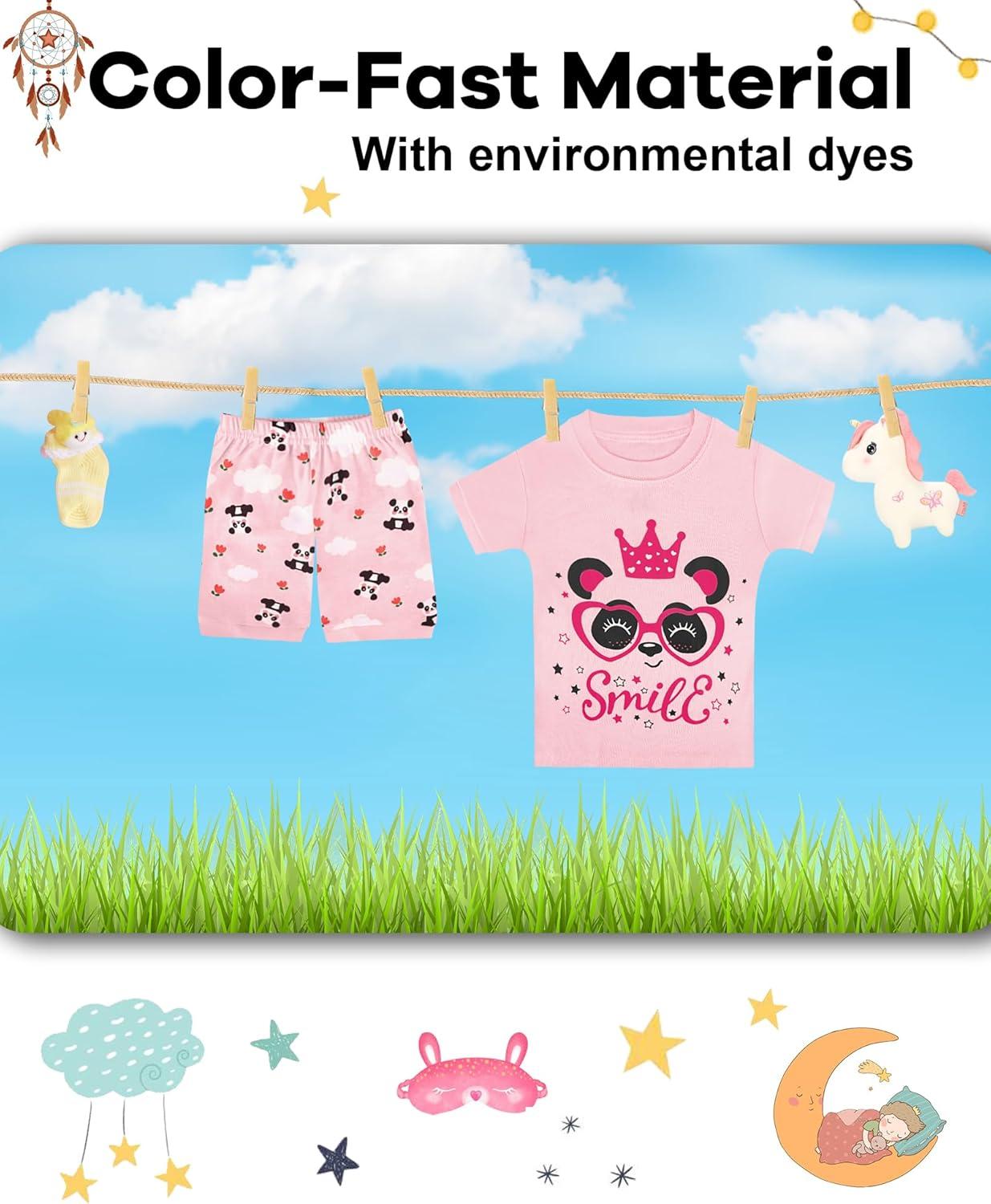imageDAUGHTER QUEEN Girls Summer Pajamas Set 4 Pieces 100 Cotton Sleepwear Size 18 Months12 Years4pcspinkpandasga24