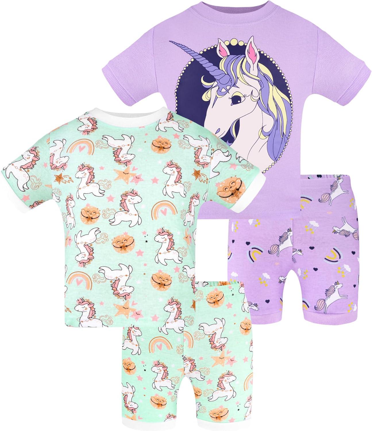 imageDAUGHTER QUEEN Girls Summer Pajamas Set 4 Pieces 100 Cotton Sleepwear Size 18 Months12 Years4pcspurpleGreenunicornsga24
