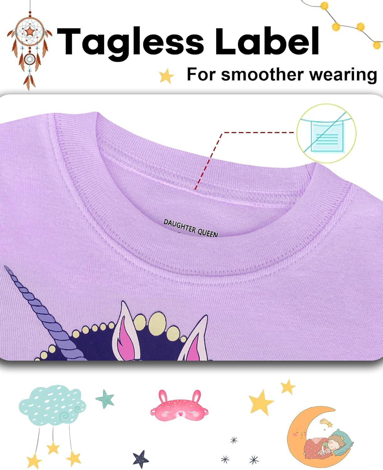 imageDAUGHTER QUEEN Girls Summer Pajamas Set 4 Pieces 100 Cotton Sleepwear Size 18 Months12 Years4pcspurpleGreenunicornsga24
