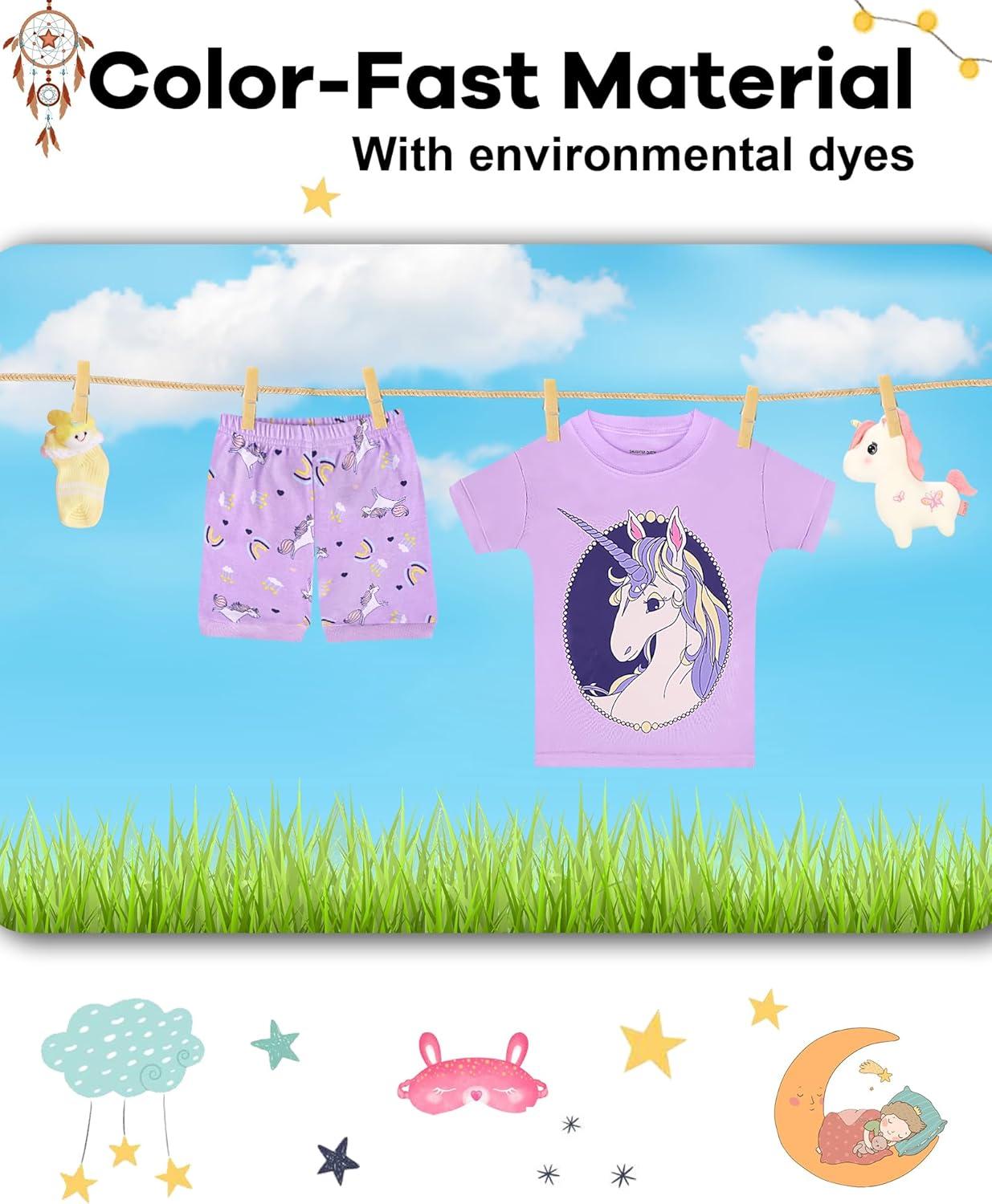 imageDAUGHTER QUEEN Girls Summer Pajamas Set 4 Pieces 100 Cotton Sleepwear Size 18 Months12 Years4pcspurpleGreenunicornsga24